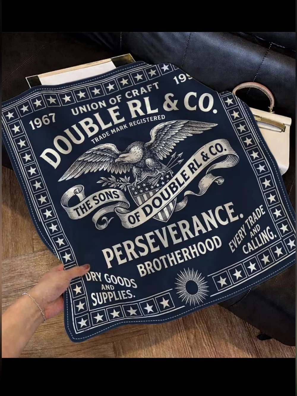🚂 Double RL & Co Navy Bandana - Polyester 35” x 35”